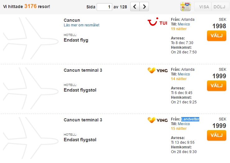 flights from sweden to cancun