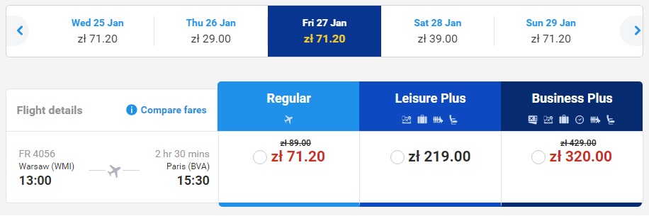 ryanair poland sale example