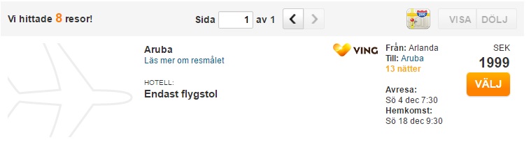 sweden to aruba