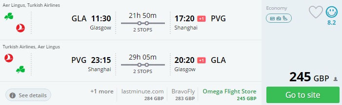 cheap flights from glasgow to shanghai