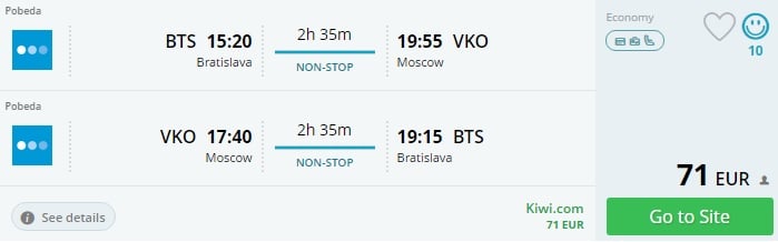 flights from bratislava to moscow