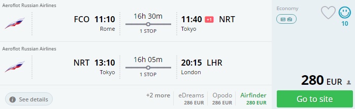 flights from rome to japan