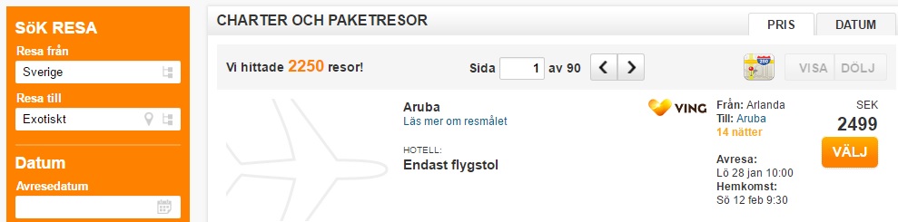 flights to aruba from stockholm
