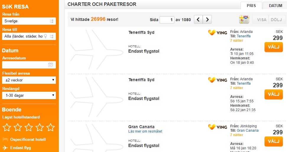 flights to canaries from sweden