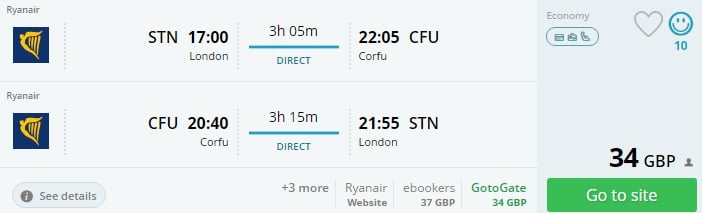 cheap flights to corfu from london