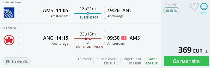 flights from amsterdam to alaska