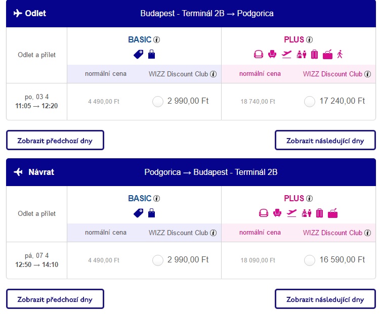 flights from budapest to montenegro