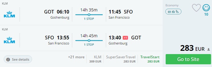 flights from gothenburg to san francisco