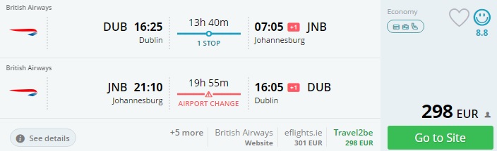 flights from ireland to south africa