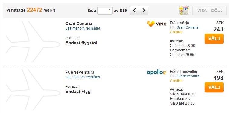 cheap flights from sweden to canaries