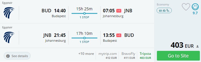 flights from budapest to south africa