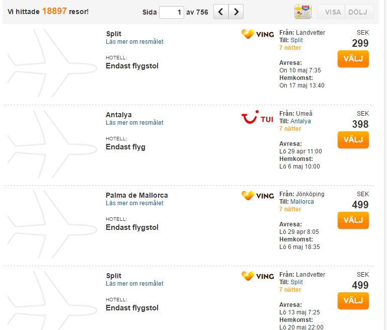 flights tickets from sweden to croatia
