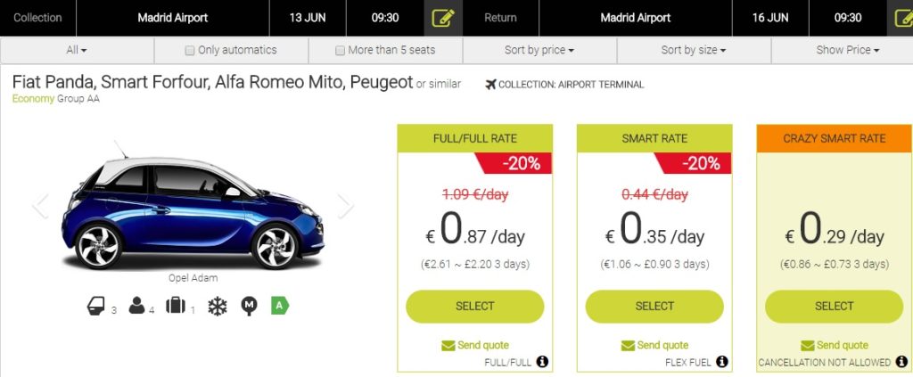 car rental in SPAIN