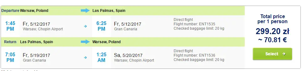 last minute flights from warsaw to gran canaria