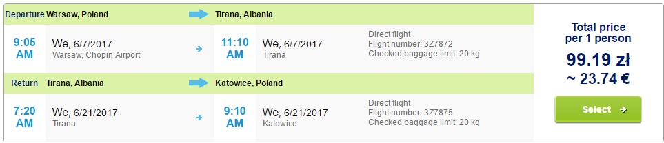 LAST MINUTE flights to ALBANIA from Warsaw
