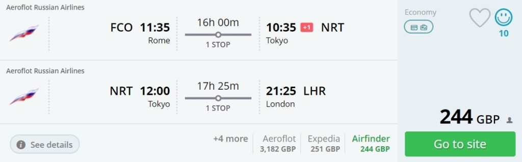 rome to japan