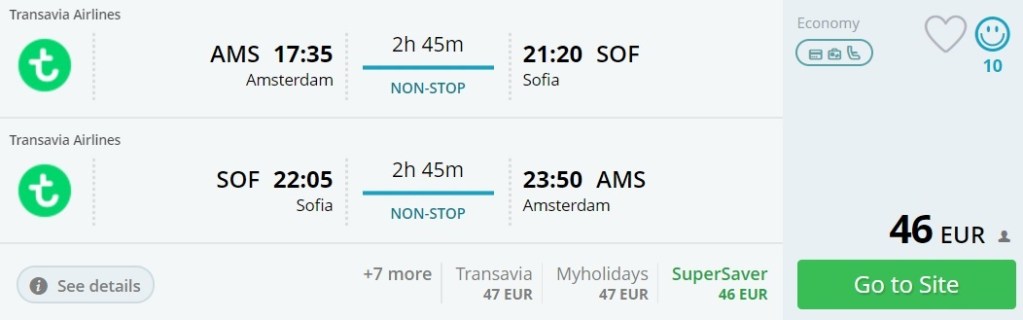 Amsterdam to many European cities