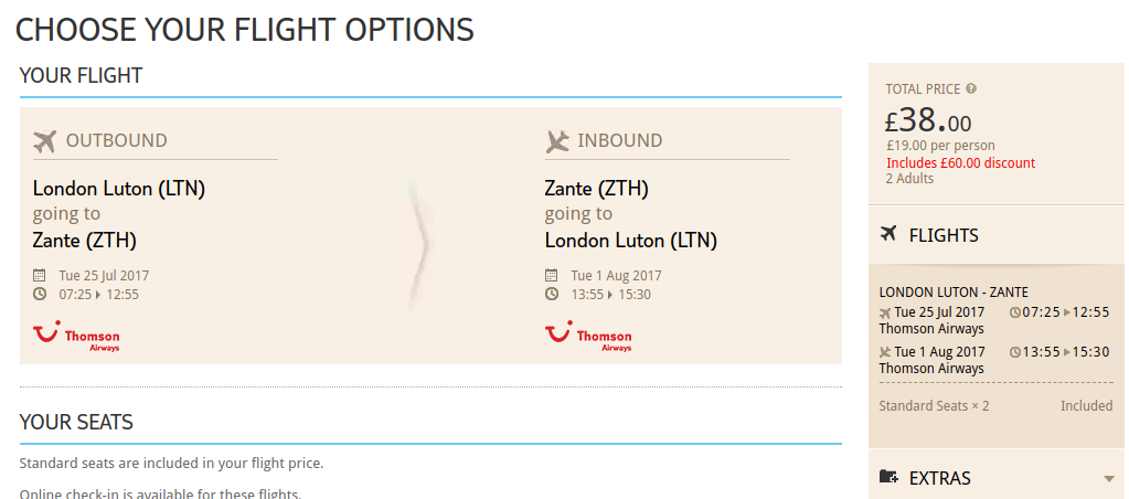 Summer flight London Zakynthos