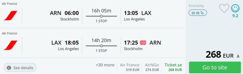 cheap flights from stockholm to los angeles