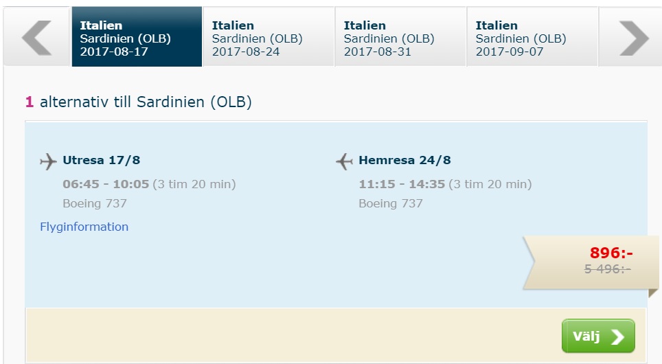 summer flights to sardinia from stockholm