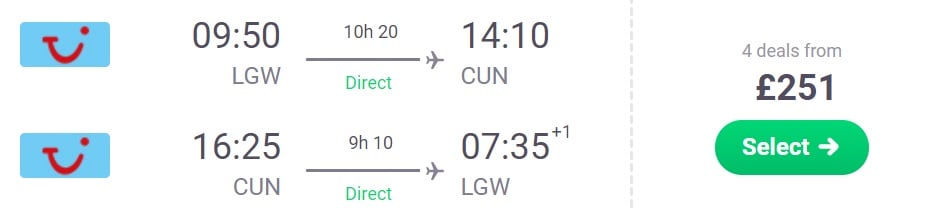 Flights from London to CANCUN MEXICO