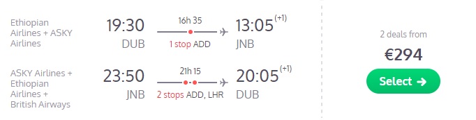 cheap flights dublin johannesburg