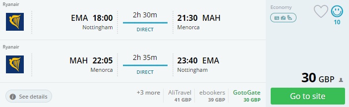 cheap flights from east midlands to menorca