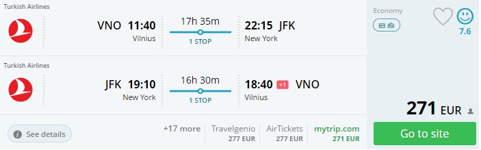 cheap flights from vilnius to new york