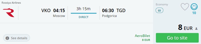 flight from moscow to montenegro