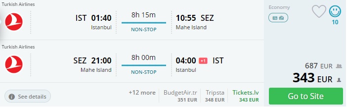 non stop flights to seychelles from istanbul