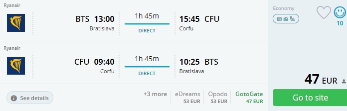cheap flights to corfu from bratislava