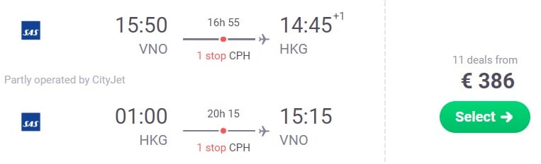 cheap flights vilnius hong kong
