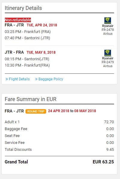 flights to santorini from frankfurt
