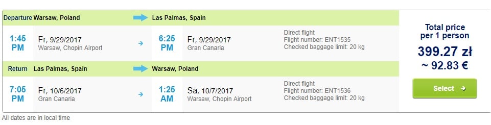 last minute warsaw gran canaria