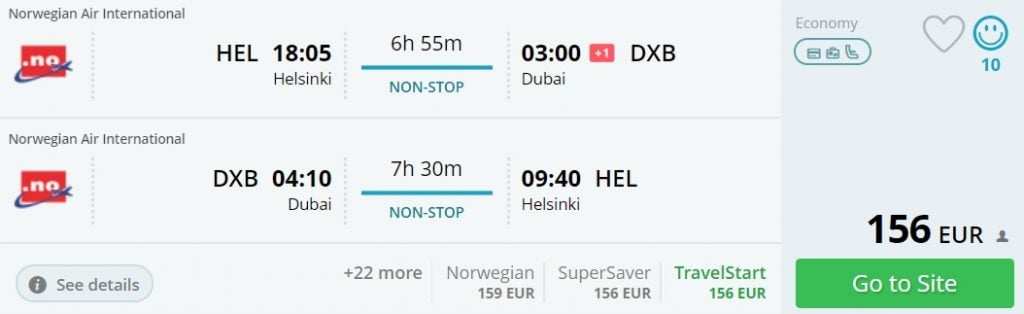 non stop flights to dubai from helsinki