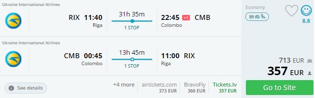 riga to sri lanka