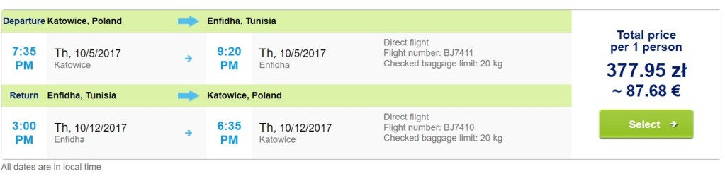 to tunisia from poland
