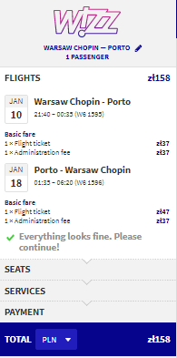 warsaw to porto