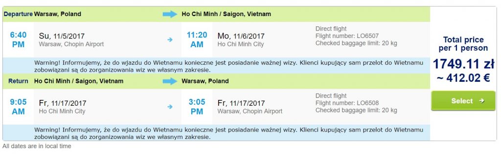 Fly to VIETNAM from WARSAW
