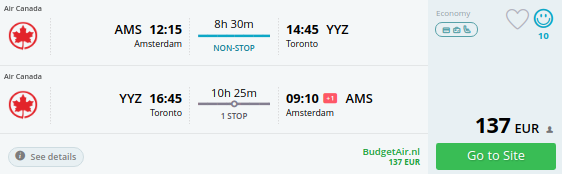 amsterdam to canada