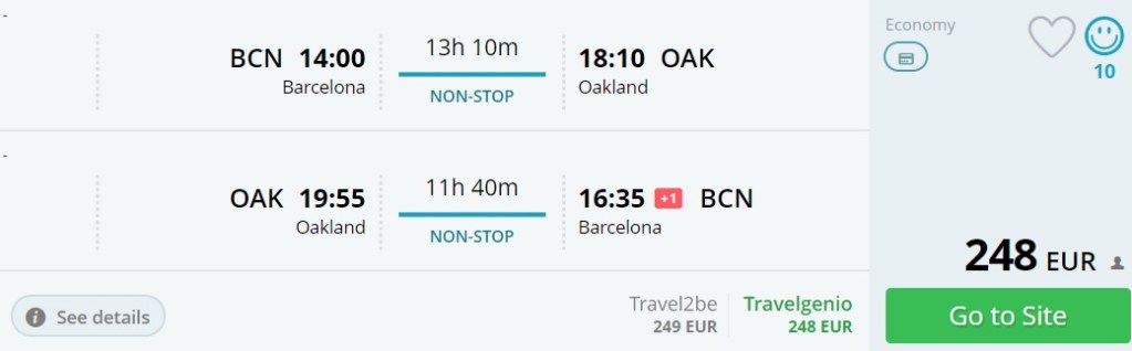 direct flights barcelona san francisco