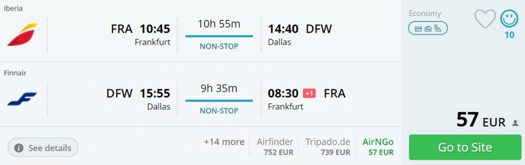error fare from frankfurt to dallas