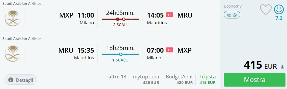 flights from italy to mauritius