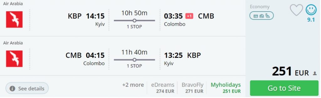 flights from kyiv to sri lanka