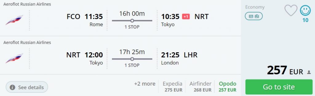 flights to TOKYO from Rome