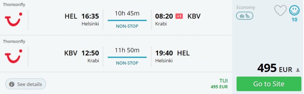 non stop flights from helsinki to krabi