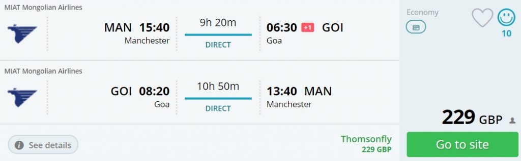 non stop flights manchester goa