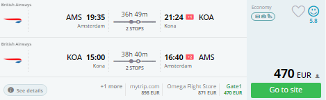 amsterdam to hawaii