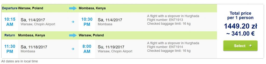 LAST MINUTE Flights from Warsaw to Kenya
