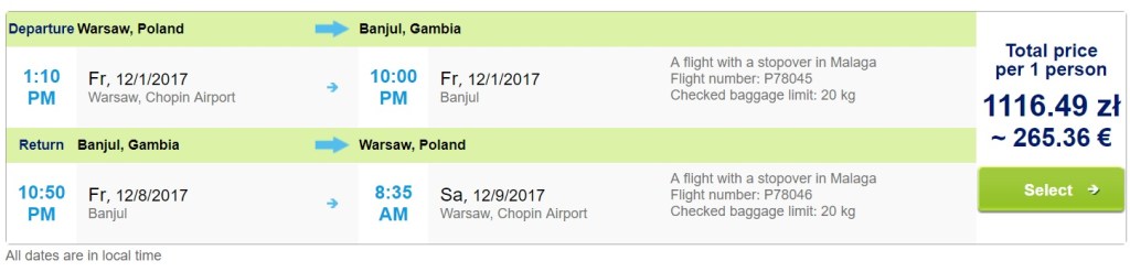 LAST MINUTE flights Warsaw GAMBIA